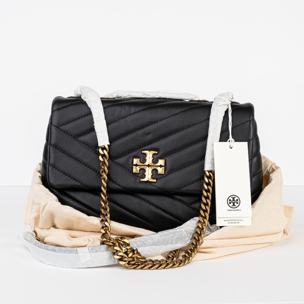 Tory Burch Black Quilted Shoulder Bag with Gold Chain
